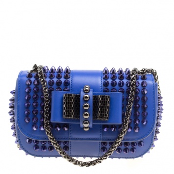 Pre Owned Christian Louboutin Blue Leather Mini Spiked Sweet Charity Crossbody Bag