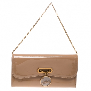 Pre Owned Christian Louboutin Beige Patent Leather Riviera Clutch