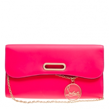 Pre Owned Christian Louboutin Fluorescent Pink Leather Riviera Clutch