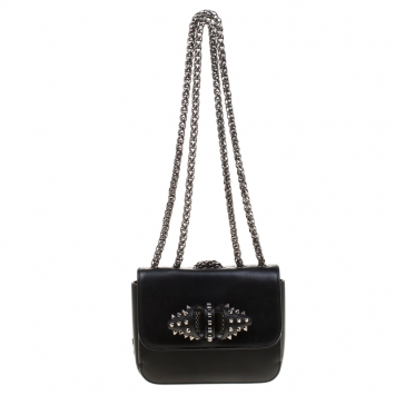 Pre Owned Christian Louboutin Black Leather Sweet Charity Loubi Bow Shoulder Bag