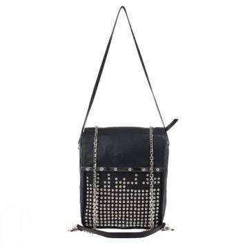 Pre Owned Christian Louboutin Black Edie Studded Leather Shoulder Bag