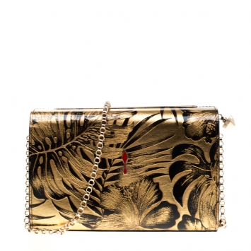 Pre Owned Christian Louboutin Gold/Black Floral Chain Clutch