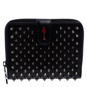 Pre Owned Christian Louboutin Black Spike Panettone Flap Wallet