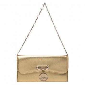 Pre Owned Christian Louboutin Metallic Gold Leather Riviera Chain Clutch