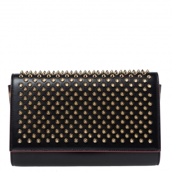 Pre Owned Christian Louboutin Black Leather Paloma Spiked Chain Clutch
