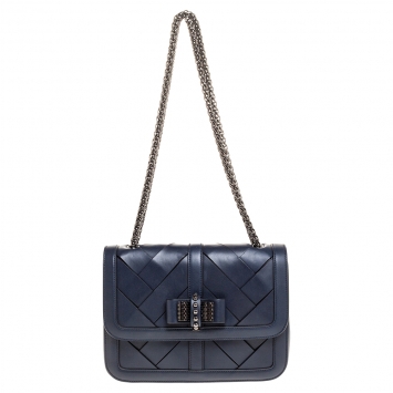 Pre Owned Christian Louboutin Navy Blue Woven Leather Sweet Charity Shoulder Bag