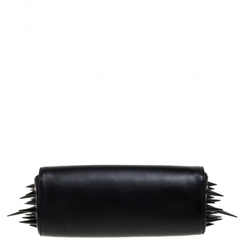 Pre Owned Christian Louboutin Black Leather Marquise Spiked Clutch