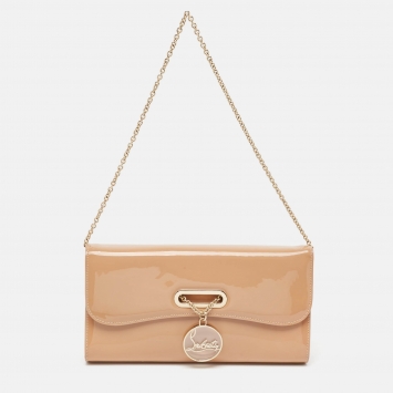 Pre Owned Christian Louboutin Beige Patent Leather Riviera Clutch