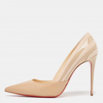 Pre Owned Christian Louboutin Beige Leather and Suede Super Pumps Size 38.5