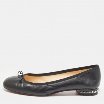 Pre Owned Christian Louboutin Black Leather La Massine Ballet Flats Size 42