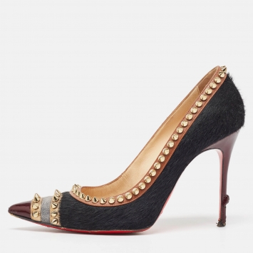 Pre Owned Christian Louboutin Black Calf Hair and Leather Malabar Hill Pumps Size 37