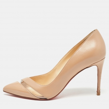 Pre Owned Christian Louboutin Beige PVC and Leather 17th floor Pumps Size 37.5