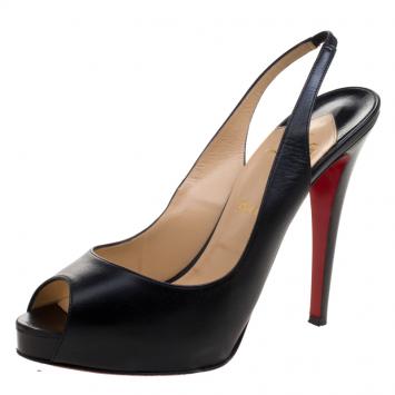 Pre Owned Christian Louboutin Black Leather N°Prive Peep Toe Slingback Sandals Size 41