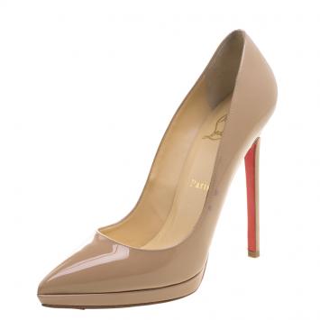 Pre Owned Christian Louboutin Beige Patent Leather Pigalle Plato Pumps Size 37