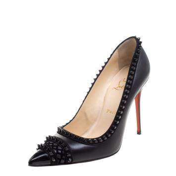 Pre Owned Christian Louboutin Black Leather and Suede Malabar Hill Spiked Pumps Size 39