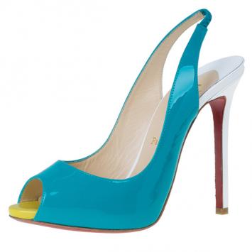Pre Owned Christian Louboutin Tricolor Patent Flo Slingback Sandals Size 38
