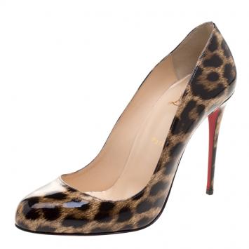Pre Owned Christian Louboutin Brown Leopard Print Patent Leather Dorrissima Leopardino Pumps Size 39.5