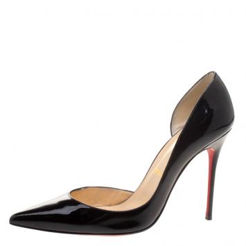 Pre Owned Christian Louboutin Black Patent Leather Iriza D'orsay Pointed Toe Pumps Size 39.5