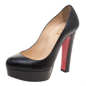 Pre Owned Christian Louboutin Black Leather Bibi Platform Pumps Size 35.5