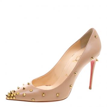 Pre Owned Christian Louboutin Beige Leather Degraspike Pumps Size 39.5