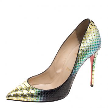 Pre Owned Christian Louboutin Multicolor Metallic Python Leather Pigalle Follies Aquarium Mimosa Pointed Toe Pumps Size 39
