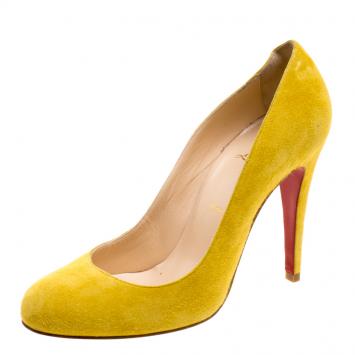 Pre Owned Christian Louboutin Yellow Suede Ron Ron Pumps Size 39