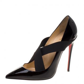 Pre Owned Christian Louboutin Black Patent Leather Sharpstagram Cross Strap Pointed Toe Pumps Size 41