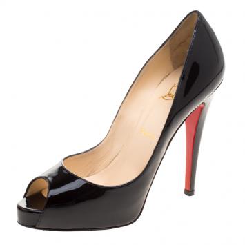 Pre Owned Christian Louboutin Black Patent Leather New Prive Peep Toe Pumps Size 40