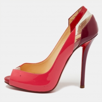 Christian Louboutin Multicolor Patent Leather and PVC Peep Toe Pumps Size 35