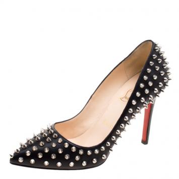 Pre Owned Christian Louboutin Black Leather Pigalle Spikes Pumps Size 37