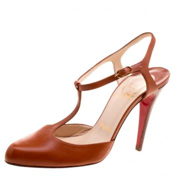 Pre Owned Christian Louboutin Copper Leather Me Pam T Strap Sandals Size 38