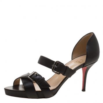 Pre Owned Christian Louboutin Black Leather Sandals Size 37.5