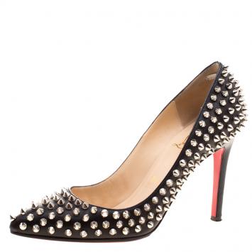 Pre Owned Christian Louboutin Black Leather Pigalle Spikes Pumps Size 36.5