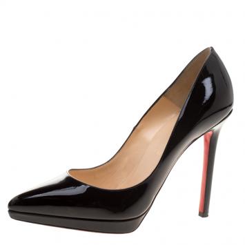 Pre Owned Christian Louboutin Black Patent Leather Pigalle Plato Pumps Size 38.5