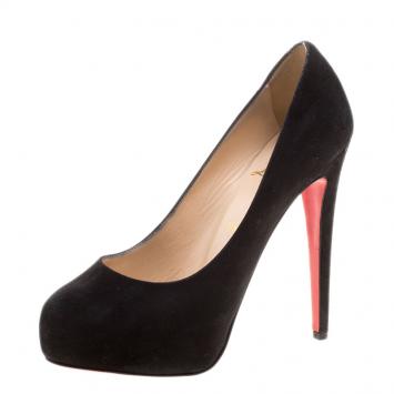 Pre Owned Christian Louboutin Black Suede Declic Hidden Platform Pumps Size 37