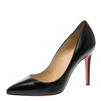 Pre Owned Christian Louboutin Black Leather Pigalle Pointed Toe Pumps Size 37.5