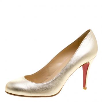 مملوكة مسبقًا Christian Louboutin Metallic Gold Leather Ron Ron Pumps Size 38