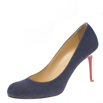 Pre Owned Christian Louboutin Blue Denim Simple Pumps Size 41