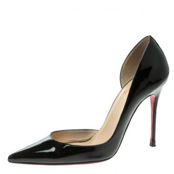 Pre Owned Christian Louboutin Black Patent Leather Iriza D'orsay Pumps Size 37.5