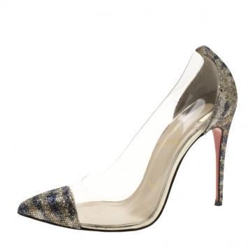 Pre Owned Christian Louboutin Metallic Animal Print Lamè and PVC New Debout Pointed Toe Pumps Size 37