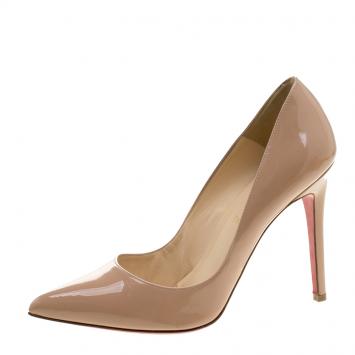 Pre Owned Christian Louboutin Beige Patent Leather Pigalle Pointed Toe Pumps Size 40