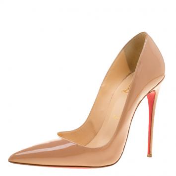 Pre Owned Christian Louboutin Beige Patent Leather So Kate Pumps Size 38