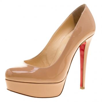 Pre Owned Christian Louboutin Beige Patent Leather Bianca Platform Pumps Size 35.5