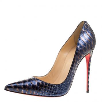 Pre Owned Christian Louboutin Metallic Blue Python So Kate Pumps Size 41