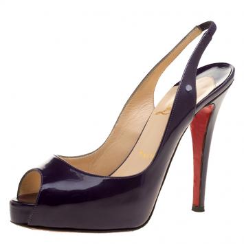 Pre Owned Christian Louboutin Purple Patent Leather Private Number Slingback Platform Sandals Size 36