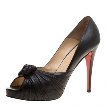 مملوكة مسبقًا Christian Louboutin Black Leather Lady Gres Peep Toe Platform Pumps Size 42