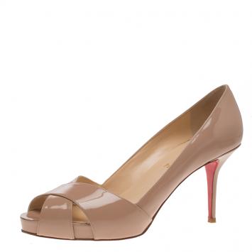 Pre Owned Christian Louboutin Beige Patent Leather Shelley Criss Cross Pumps Size 40