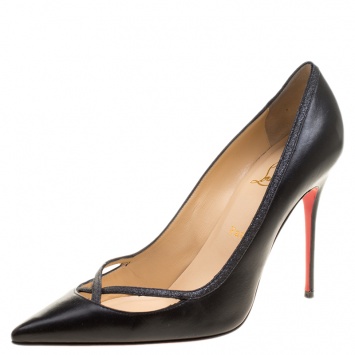 Pre Owned Christian Louboutin Black Leather Princess Pumps Size 40