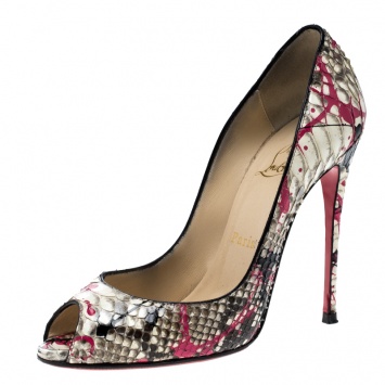 Pre Owned Christian Louboutin Multicolor Painted Splatter Python Peep Toe Pumps Size 37