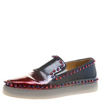 Pre Owned Christian Louboutin Ombrè Glitter Patent Leather Spike Pik Boat Slip On Sneakers Size 37.5